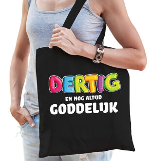 Bellatio Decorations Cadeau tas 30 jaar - dertig en goddelijk - dames - zwart - katoen - 42 x 38 cm