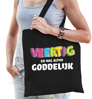 Bellatio Decorations Cadeau tas 40 jaar - veertig en goddelijk - dames - zwart - katoen - 42 x 38 cm