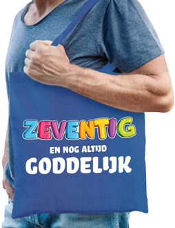 Bellatio Decorations Cadeau tas 70 jaar - zeventig en goddelijk - heren - blauw - katoen - 42 x 38 cm