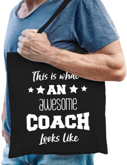 Bellatio Decorations cadeau tas coach - katoen - zwart - This is what an awesome coach looks like - Feest Boodschappenta