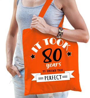 Bellatio Decorations cadeau tas dames - 80 en perfect - oranje - katoen - 42 x 38 cm - tachtig