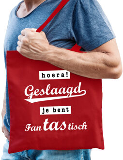 Bellatio Decorations Cadeau tas geslaagd/afgestudeerd - rood - katoen - 42 x 38 cm - Feest Boodschappentassen