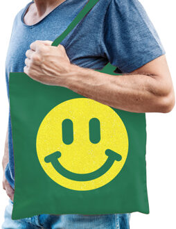 Bellatio Decorations Cadeau tas heren - smiley - groen - katoen - 42 x 38 cm - Vaderdag - verjaardag - Feest Boodschappe