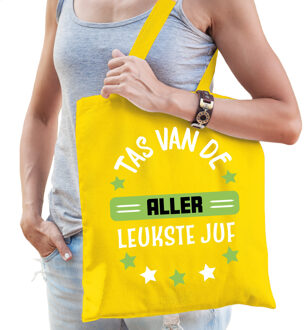 Bellatio Decorations cadeau tas juf - geel/groen - 42 x 38 cm - Tas van de aller leukste juf - Feest Boodschappentassen