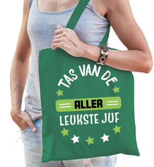 Bellatio Decorations cadeau tas juf - groen - 42 x 38 cm - Tas van de aller leukste juf - Feest Boodschappentassen