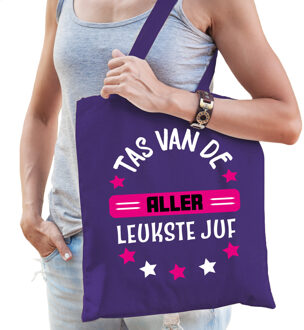 Bellatio Decorations cadeau tas juf - paars/fuchsia roze - 42 x 38 cm - Tas van de aller leukste juf - Feest Boodschappe