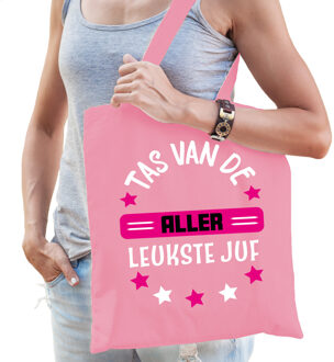 Bellatio Decorations cadeau tas juf - roze/fuchsia roze - 42 x 38 cm - Tas van de aller leukste juf - Feest Boodschappen