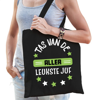 Bellatio Decorations cadeau tas juf - zwart/groen - 42 x 38 cm - Tas van de aller leukste juf - Feest Boodschappentassen