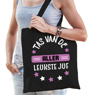 Bellatio Decorations cadeau tas juf - zwart/paars - 42 x 38 cm - Tas van de aller leukste juf - Feest Boodschappentassen