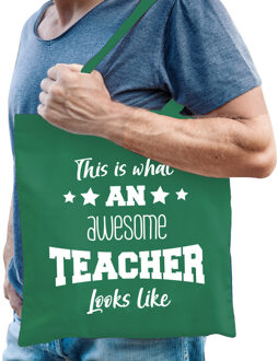 Bellatio Decorations cadeau tas meester - katoen - groen -This is what an awesome teacher looks like - Feest Boodschappe