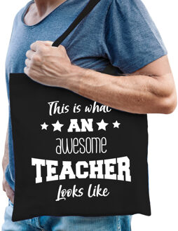 Bellatio Decorations cadeau tas meester - katoen - zwart -This is what an awesome teacher looks like - Feest Boodschappe