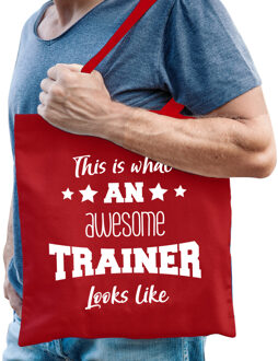 Bellatio Decorations cadeau tas trainer - katoen - rood -This is what an awesome trainer looks like - Feest Boodschappen