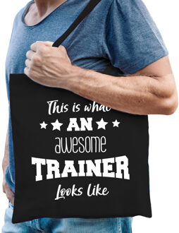 Bellatio Decorations cadeau tas trainer - katoen - zwart -This is what an awesome trainer looks like - Feest Boodschappe