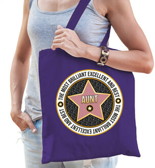 Bellatio Decorations Cadeau tas voor aunt/tante - paars - katoen - 42 x 38 cm - bedankje - verjaardag