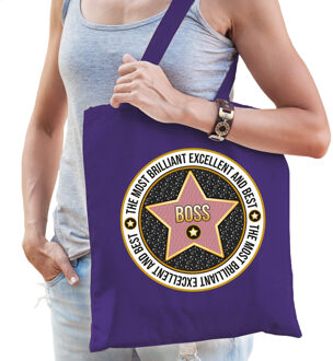 Bellatio Decorations Cadeau tas voor boss/baas - paars - katoen - 42 x 38 cm - bedankje - verjaardag