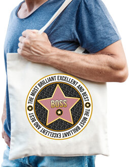 Bellatio Decorations Cadeau tas voor boss/baas - wit - katoen - 42 x 38 cm - bedankje - verjaardag