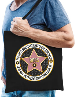 Bellatio Decorations Cadeau tas voor boss/baas - zwart - katoen - 42 x 38 cm - bedankje - verjaardag