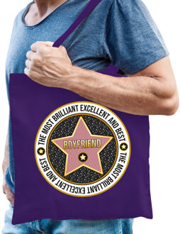 Bellatio Decorations Cadeau tas voor boyfriend/vriend - paars - katoen - 42 x 38 cm - bedankje - verjaardag