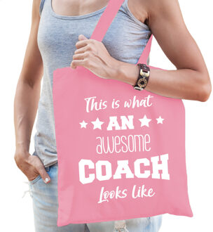 Bellatio Decorations Cadeau tas voor coach - katoen - 42 x 38 cm - licht roze - This is what an awesome coach looks like