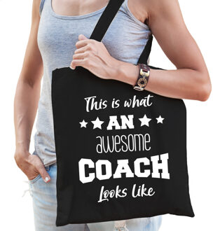 Bellatio Decorations cadeau tas voor coach - katoen - 42 x 38 cm - zwart - geweldige coach - Feest Boodschappentassen