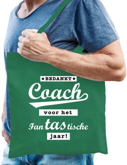 Bellatio Decorations cadeau tas voor coach/trainer - bedankt - groen - katoen - 42 x 38 cm - Feest Boodschappentassen