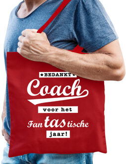 Bellatio Decorations cadeau tas voor coach/trainer - bedankt - rood - katoen - 42 x 38 cm - Feest Boodschappentassen