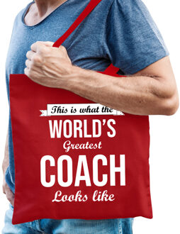 Bellatio Decorations cadeau tas voor coach/trainer - katoen - 42 x 38 cm - Feest Boodschappentassen Rood