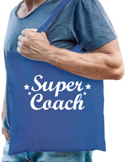 Bellatio Decorations cadeau tas voor coach/trainer - katoen - 42 x 38 cm - super coach - Feest Boodschappentassen Blauw