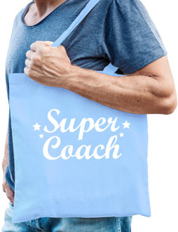 Bellatio Decorations cadeau tas voor coach/trainer - katoen - 42 x 38 cm - super coach - Feest Boodschappentassen Blauw