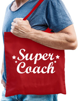 Bellatio Decorations cadeau tas voor coach/trainer - katoen - 42 x 38 cm - super coach - Feest Boodschappentassen Rood