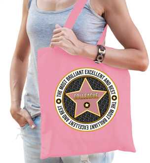 Bellatio Decorations Cadeau tas voor colleague/collega - roze - katoen - 42 x 38 cm - bedankje - verjaardag