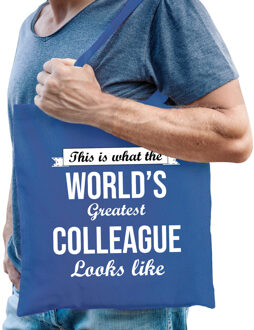 Bellatio Decorations cadeau tas voor collega - 42 x 38 cm - world's greatest colleague - Feest Boodschappentassen Blauw