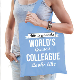 Bellatio Decorations cadeau tas voor collega - 42 x 38 cm - world's greatest colleague - Feest Boodschappentassen Blauw