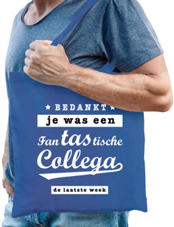 Bellatio Decorations Cadeau tas voor collega - bedankt/afscheid - blauw - katoen - 42 x 38 cm