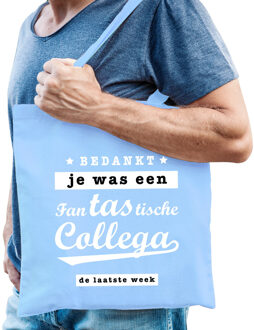 Bellatio Decorations Cadeau tas voor collega - bedankt/afscheid - lichtblauw - katoen - 42 x 38 cm