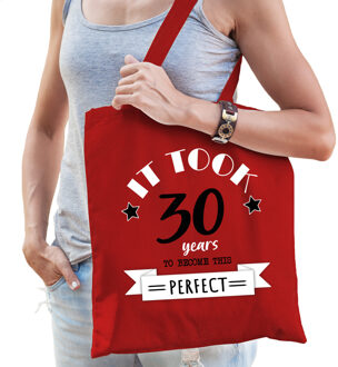 Bellatio Decorations Cadeau tas voor dames - 30 en perfect - rood - katoen - 42 x 38 cm - dertig - shopper