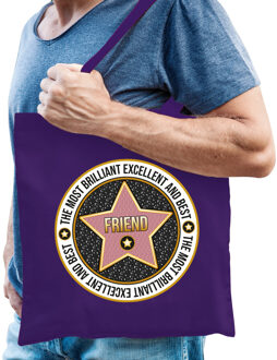 Bellatio Decorations Cadeau tas voor friend/vriend - paars - katoen - 42 x 38 cm - bedankje - verjaardag