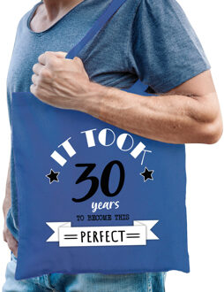 Bellatio Decorations Cadeau tas voor heren - 30 en perfect - blauw - katoen - 42 x 38 cm - dertig - shopper