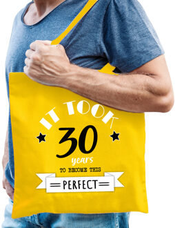Bellatio Decorations Cadeau tas voor heren - 30 en perfect - geel - katoen - 42 x 38 cm - dertig - shopper
