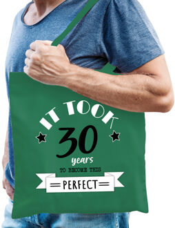 Bellatio Decorations Cadeau tas voor heren - 30 en perfect - groen - katoen - 42 x 38 cm - dertig - shopper
