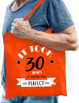 Bellatio Decorations Cadeau tas voor heren - 30 en perfect - oranje - katoen - 42 x 38 cm - dertig - shopper