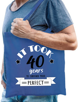 Bellatio Decorations Cadeau tas voor heren - 40 en perfect - blauw - katoen - 42 x 38 cm - veertig - shopper