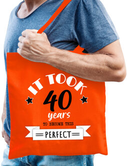 Bellatio Decorations Cadeau tas voor heren - 40 en perfect - oranje - katoen - 42 x 38 cm - veertig - shopper