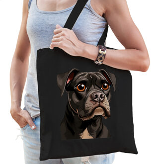 Bellatio Decorations Cadeau tas voor hondenliefhebbers - zwart - Boxer - cartoon - katoen - 42 x 38 cm