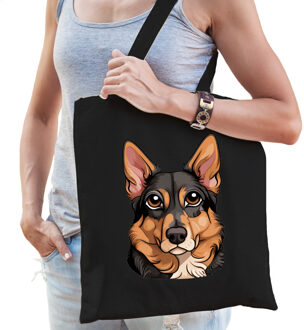 Bellatio Decorations Cadeau tas voor hondenliefhebbers - zwart - Duitse Herdershond - cartoon - katoen - 42 x 38 cm