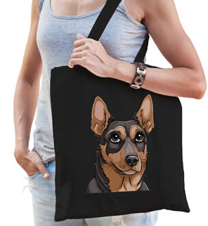 Bellatio Decorations Cadeau tas voor hondenliefhebbers - zwart - Mechelse Herdershond - cartoon - katoen - 42 x 38 cm