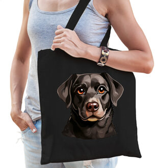 Bellatio Decorations Cadeau tas voor hondenliefhebbers - zwarte Labrador Retriever - cartoon - 42 x 38 cm