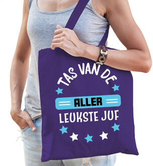 Bellatio Decorations Cadeau tas voor juf - paars/blauw - katoen - 42 x 38 cm - Tas van de aller leukste juf
