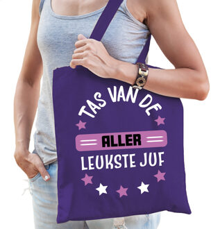 Bellatio Decorations Cadeau tas voor juf - paars - katoen - 42 x 38 cm - Tas van de aller leukste juf