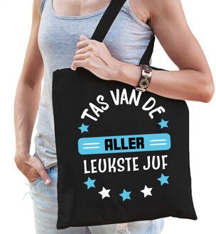 Bellatio Decorations Cadeau tas voor juf - zwart/blauw - katoen - 42 x 38 cm - Tas van de aller leukste juf